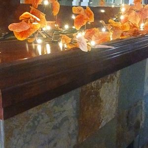 Plow & Hearth 6 ft Fall Eucalyptus Garland with 48 LED Lights & battery timer